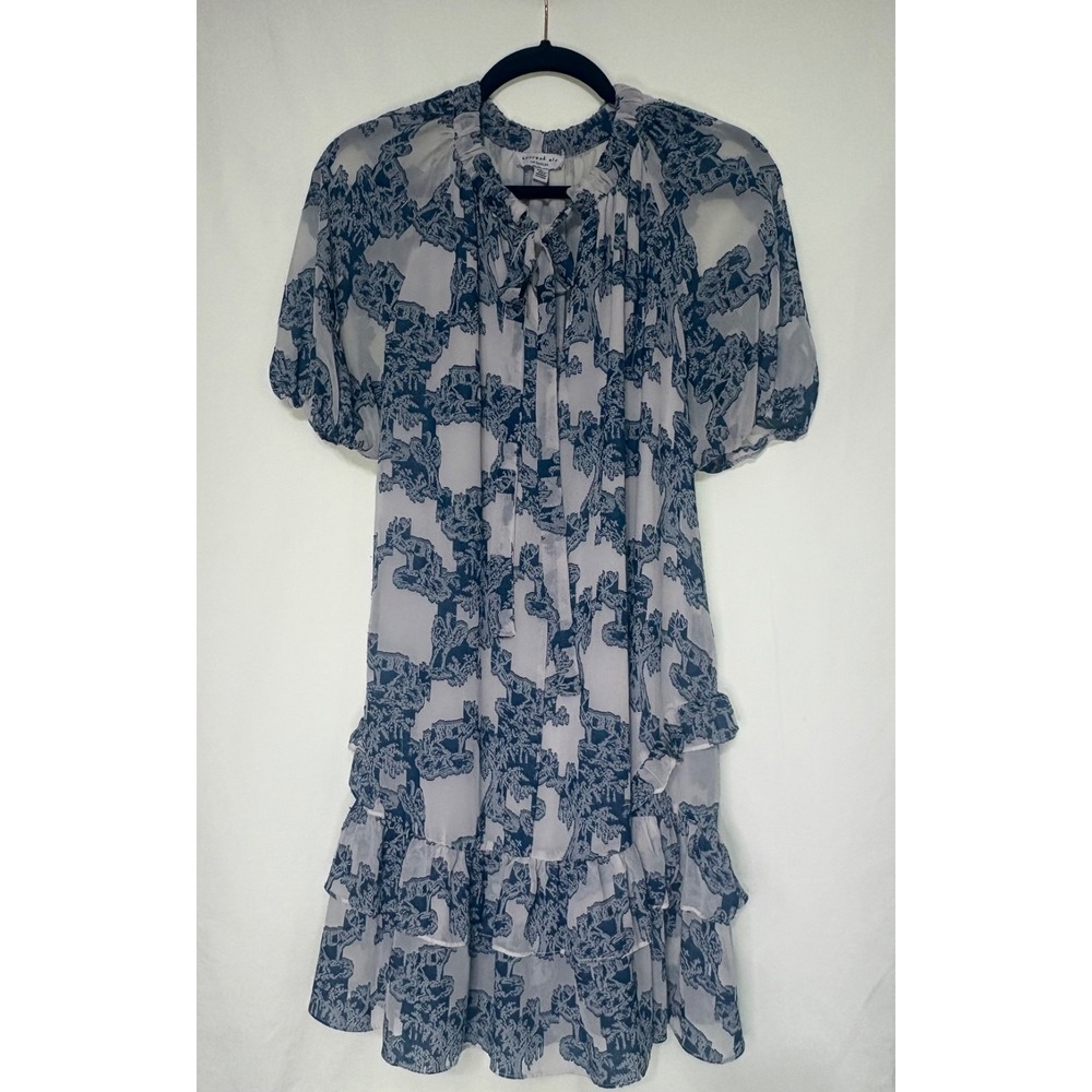 Current Air Los Angeles Small Dress White Blue Print Chic, Preppy & Flowy